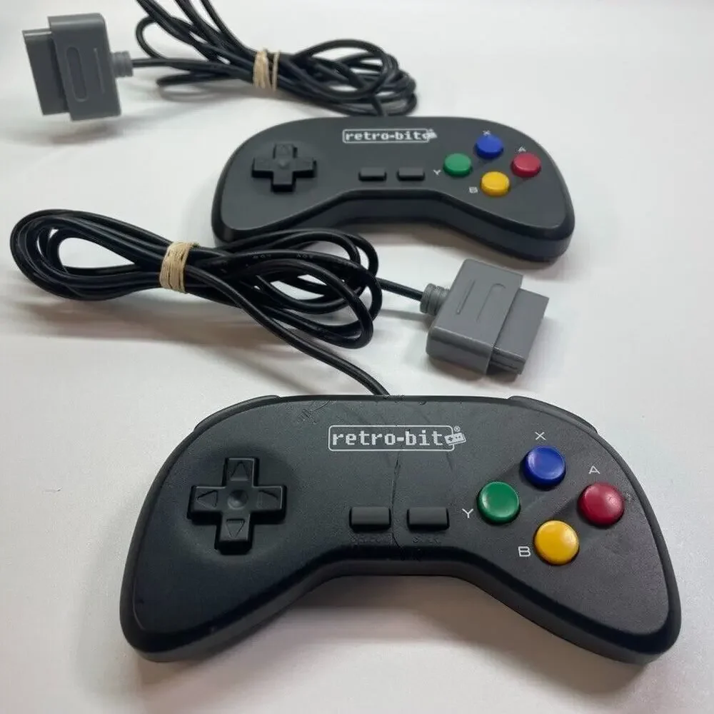 Lot of 2 Retro-bit‎ SNES Super Nintendo Controller - Black Multi Color Buttons
